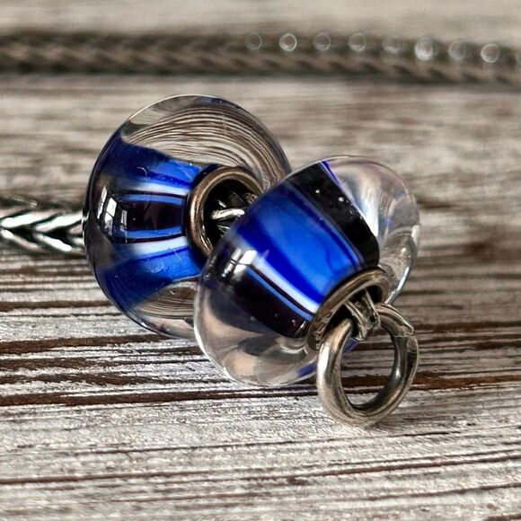 TROLLBEADS Blue & Black Stripe Unique LAA 925S NEW! $ per bead - Picture 2 of 5